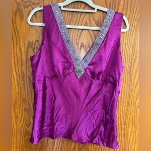 Kenneth Cole Satin Purple Sleeveless Top with Silver Embellishment Y2K Going Out